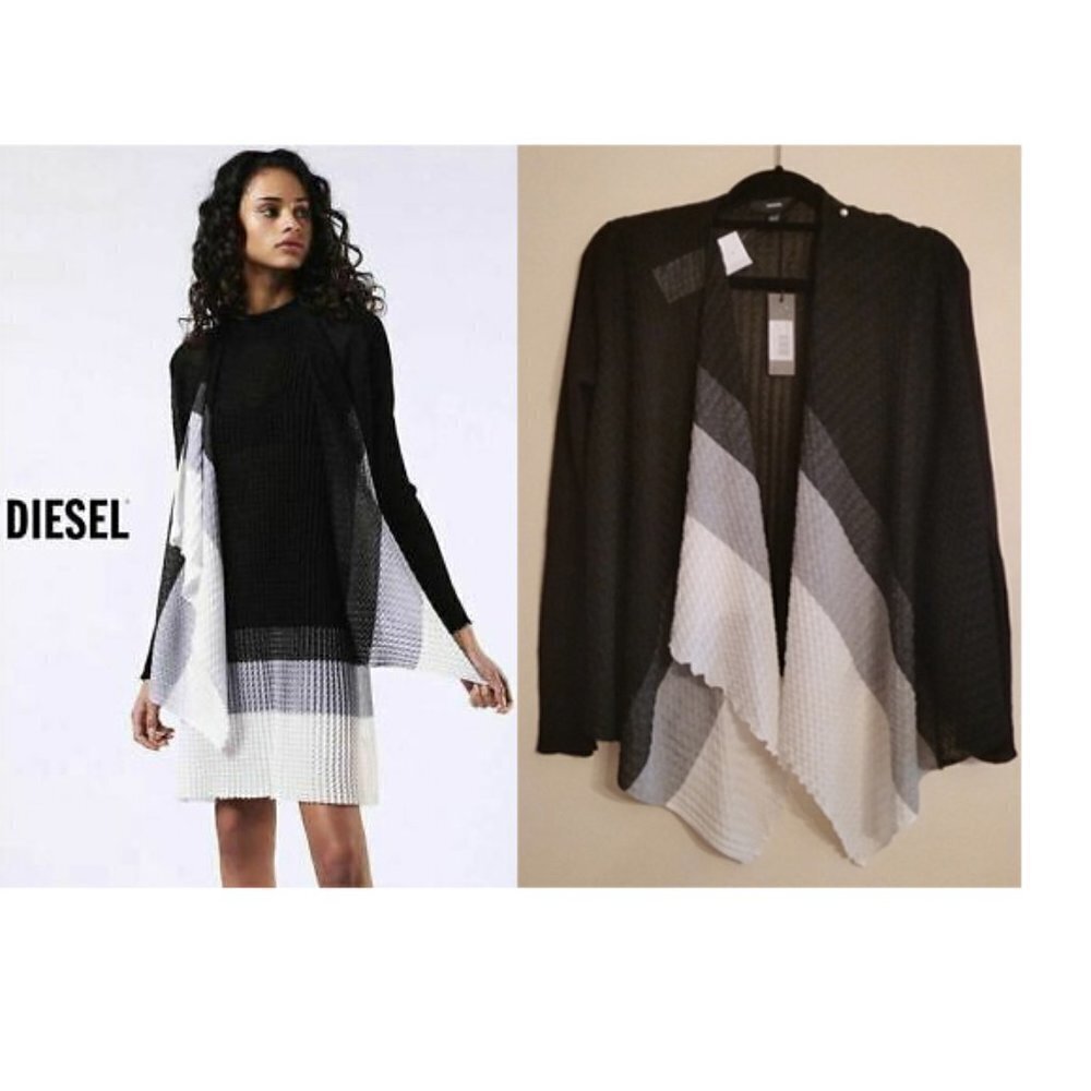 Designer Diesel waterfall open front cardigan sweater M/S colorblock.